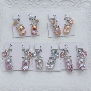 E122 S925 High Quality Freshwater Flame Ball Baroque Pearl Earrings